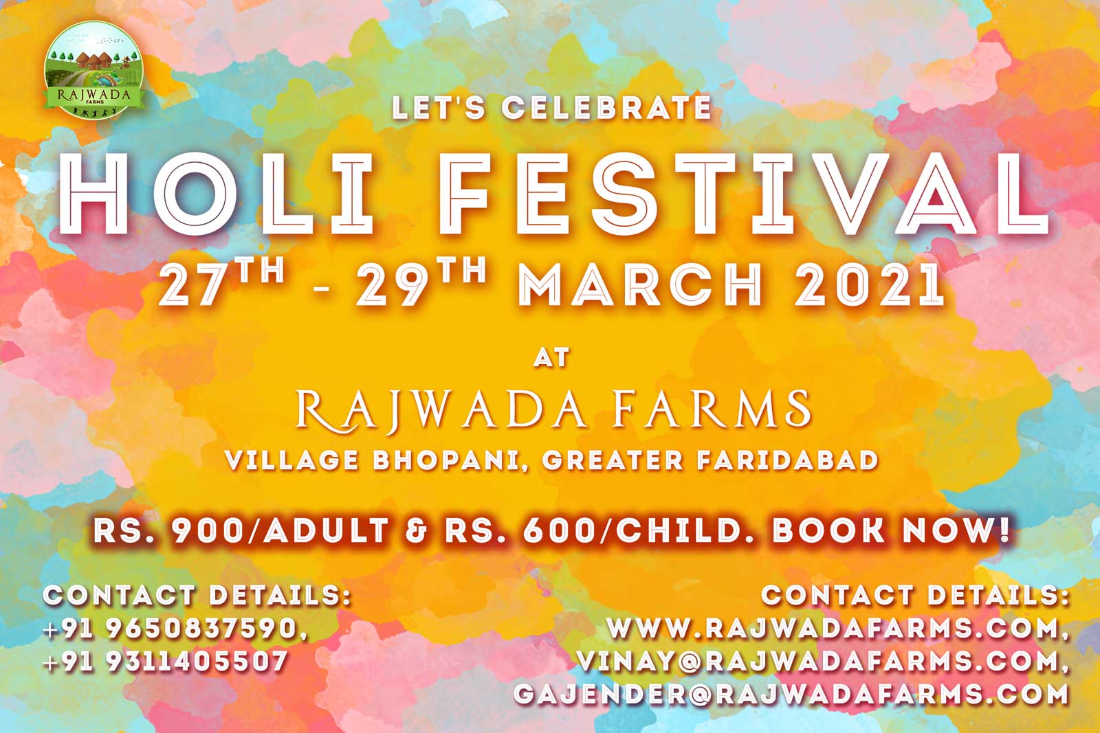 Rang De Rajwada Holi Festival 2021 – Cancelled | Rajwada Farms
